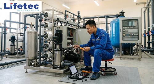 Kỹ sư Lifetec bảo dưỡng hệ thống xử lý nước
