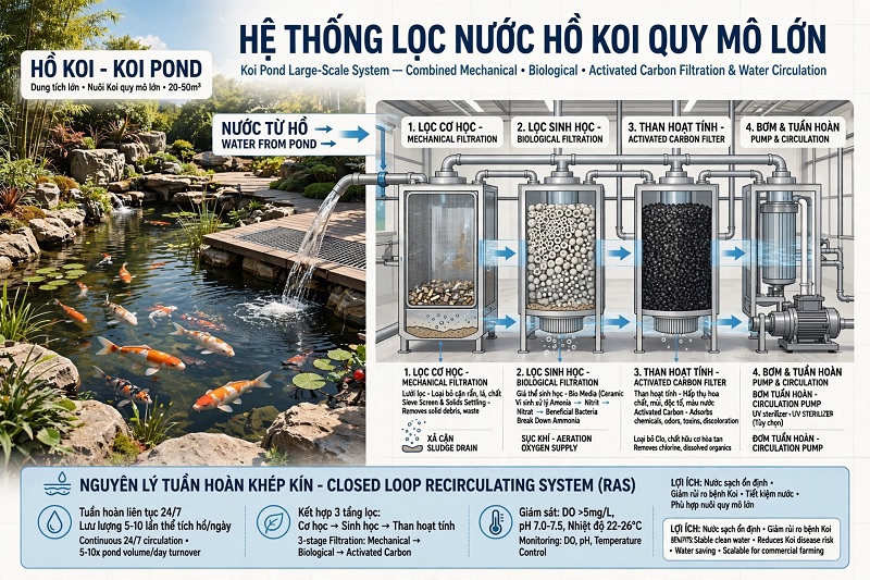 Than hoạt tính lọc nước hồ cá koi trong hệ thống tuần hoàn