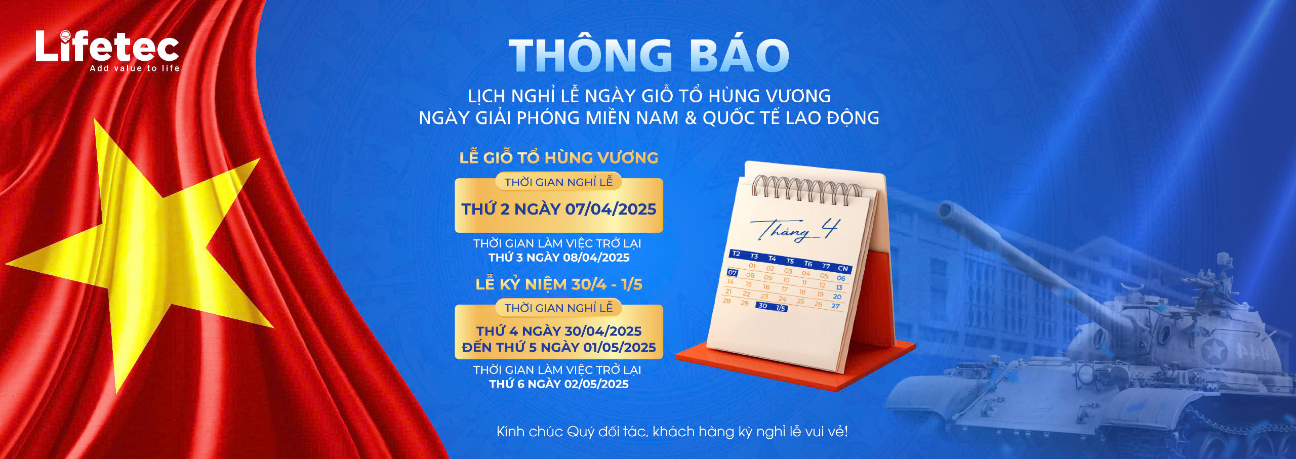 Thông báo giỗ tổ Hùng Vương và nghỉ lễ 30/4 1/5 năm 2025