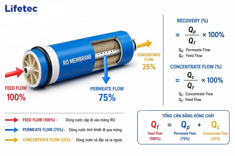 Cách tính tỷ lệ thu hồi (Recovery Rate) và tỷ lệ loại bỏ muối (Salt Rejection) của màng RO