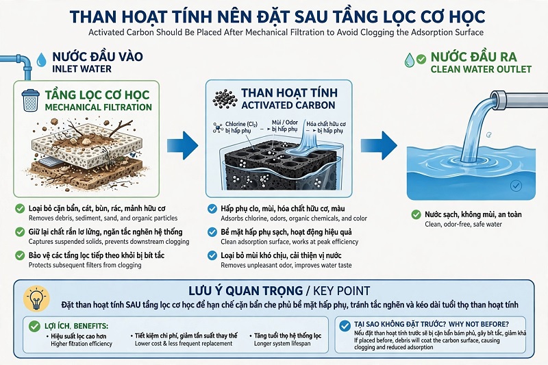 Vị trí than hoạt tính lọc nước hồ cá trong hệ thống lọc