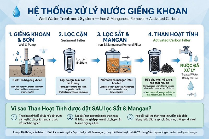 Hệ thống than hoạt tính lọc nước giếng khoan