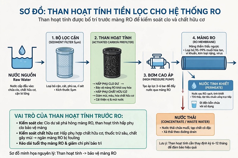Than hoạt tính trong hệ thống tiền xử lý nước RO