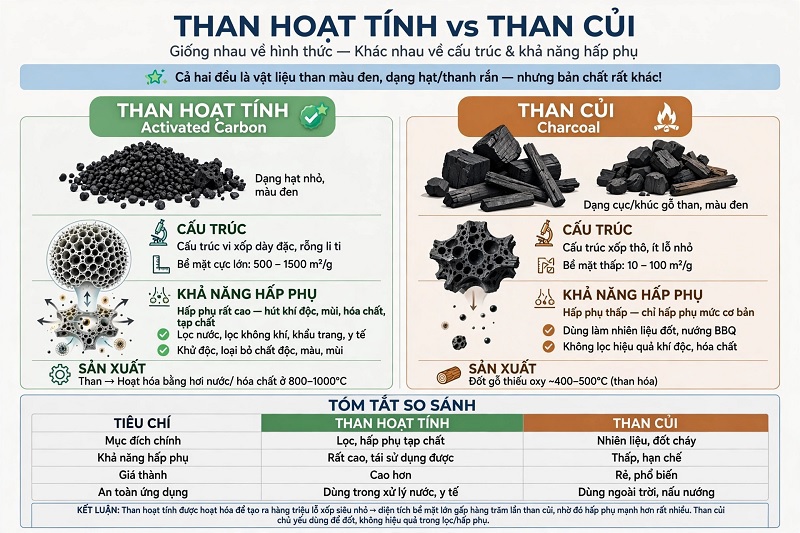 Than hoạt tính có phải là than củi không - so sánh hai loại vật liệu