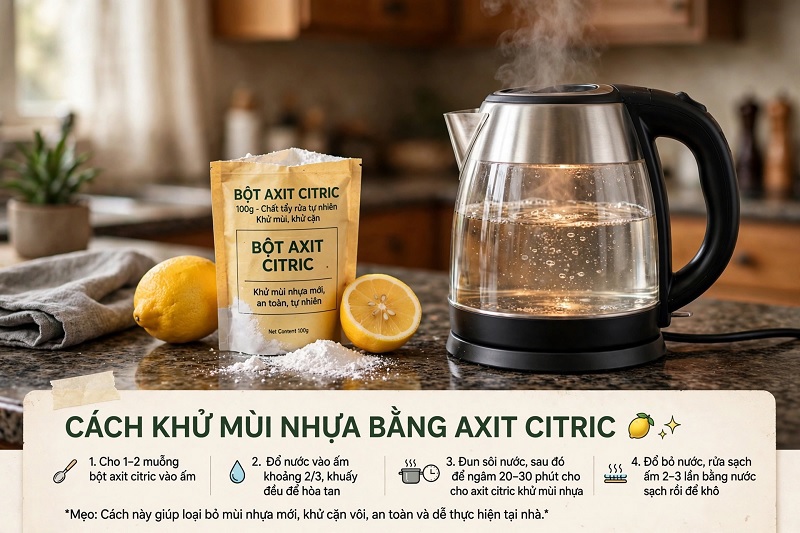 Ấm siêu tốc đun nước có mùi nhựa và cách khử mùi bằng axit citric