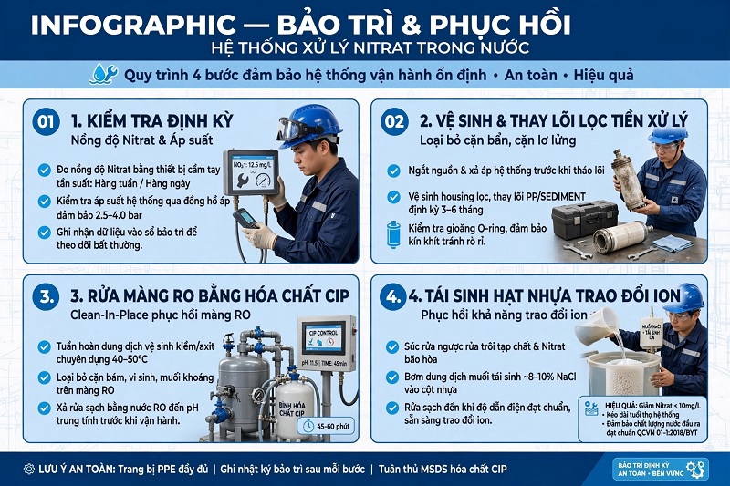 Bảo trì và phục hồi hệ thống xử lý Nitrat trong nước