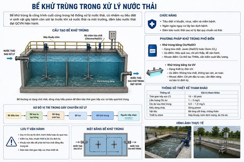 Bể khử trùng nước thải: Chức năng, Thiết kế & Tiêu chuẩn 2026