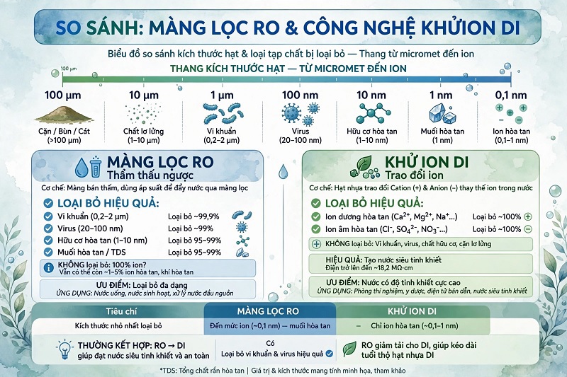 Bảng so sánh chi tiết nước DI và nước RO