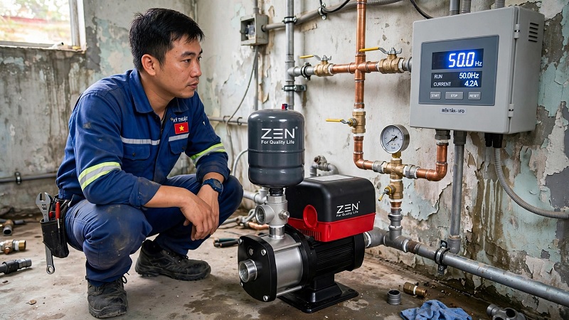 Bơm tăng áp biến tần chạy liên tục trong hệ thống cấp nước