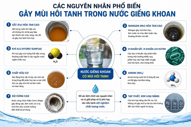 Nguyên nhân nước giếng khoan có mùi tanh
