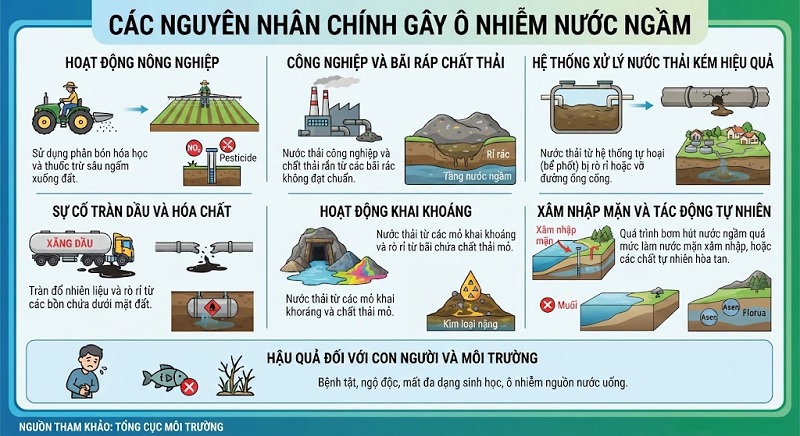 Các nguyên nhân gây ô nhiễm nước ngầm