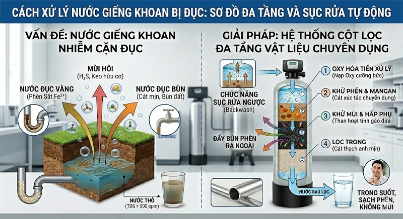 Cách Xử Lý Nước Giếng Khoan Bị Đục: Triệt Để & Đơn Giản Nhất 2026