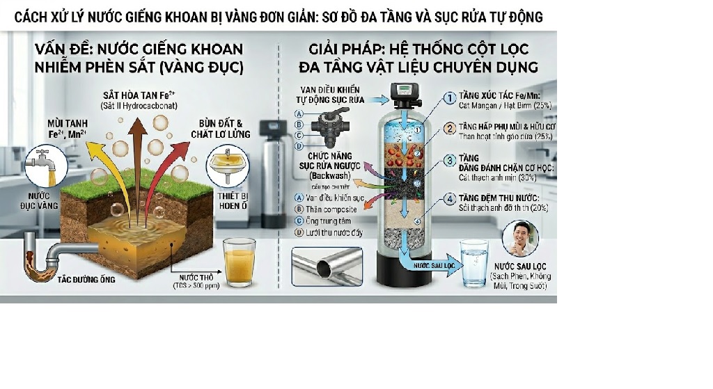 Cách Xử Lý Nước Giếng Khoan Bị Vàng Đơn Giản & Hiệu Quả Nhất 2026
