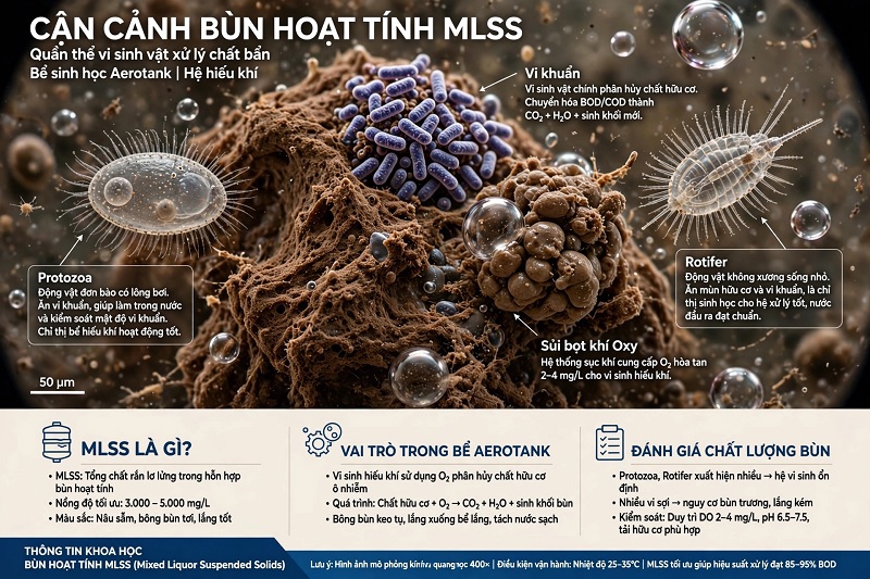 Thử nghiệm đo chỉ số MLSS và mẫu bùn hoạt tính trong bể Aerotank