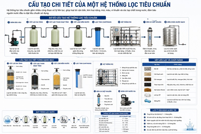Cấu tạo chi tiết của hệ thống lọc nước bể bơi
