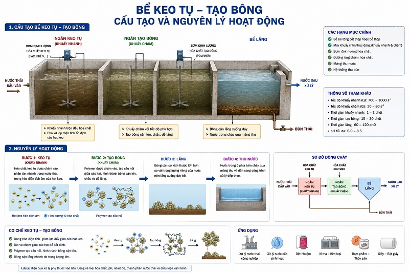 Cấu tạo và nguyên lý hoạt động cảu bể keo tụ tạo bông