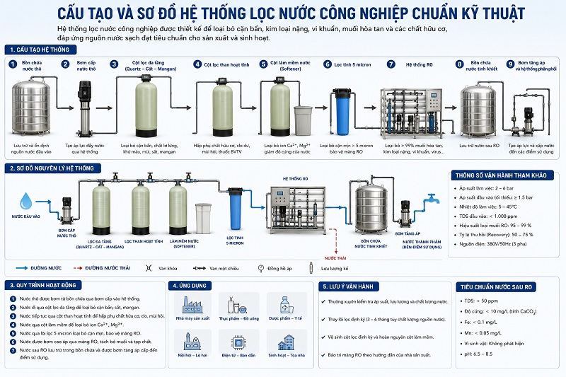 Cấu tạo và sơ đồ hệ thống lọc nước công nghiệp chuẩn kỹ thuật