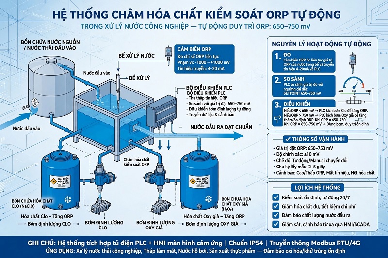 Hệ thống châm hóa chất kiểm soát ORP tự động