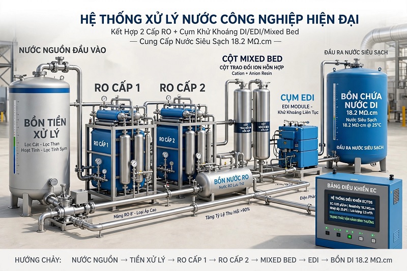 Kỹ sư vận hành hệ thống kết hợp RO - DI trong nhà máy điện tử