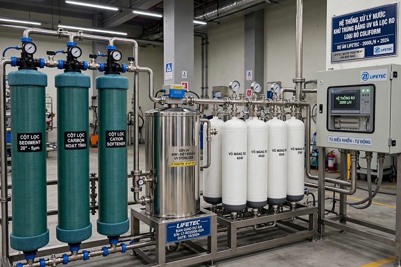 Hệ thống xử lý nước khử trùng bằng UV và lọc RO loại bỏ coliform