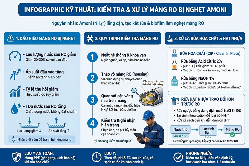 Kiểm tra và xử lý màng RO bị nghẹt Amoni