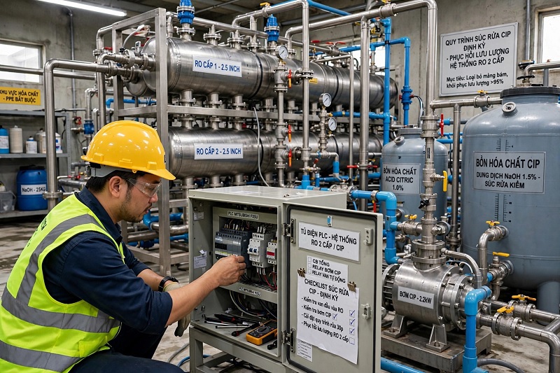 Quy trình vệ sinh CIP bảo dưỡng hệ thống RO 2 cấp công nghiệp