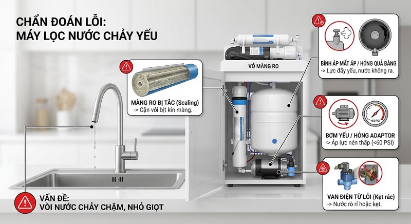 Cách Khắc Phục Máy Lọc Nước Chảy Yếu Triệt Để - Nguyên Nhân Và Giải Pháp
