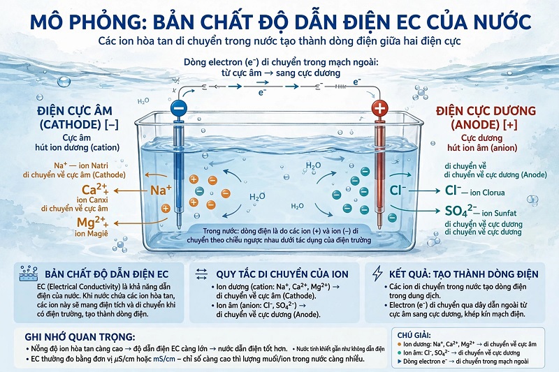 Mô phỏng bản chất độ dẫn điện EC của nước qua các ion hòa tan