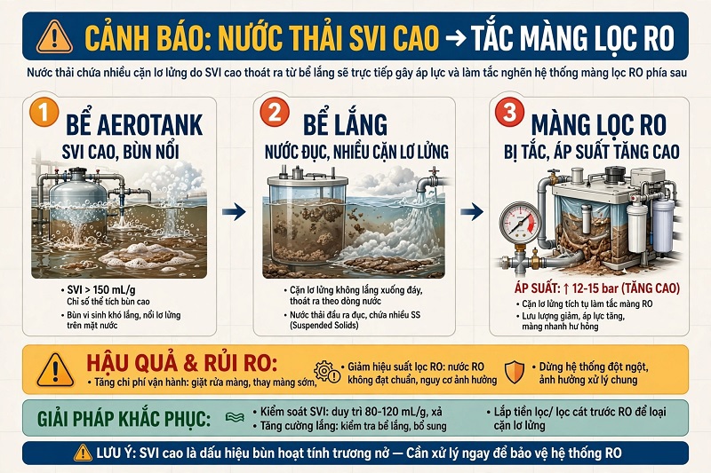 Hệ thống màng RO bị tắc nghẽn do bùn sinh học SVI cao