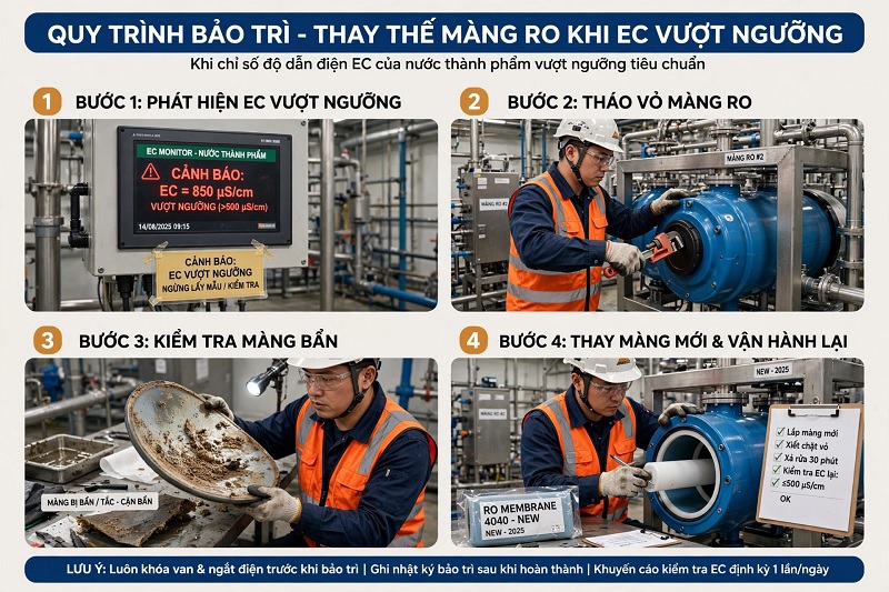 Thay thế và bảo trì màng RO khi chỉ số EC tăng cao đột biến
