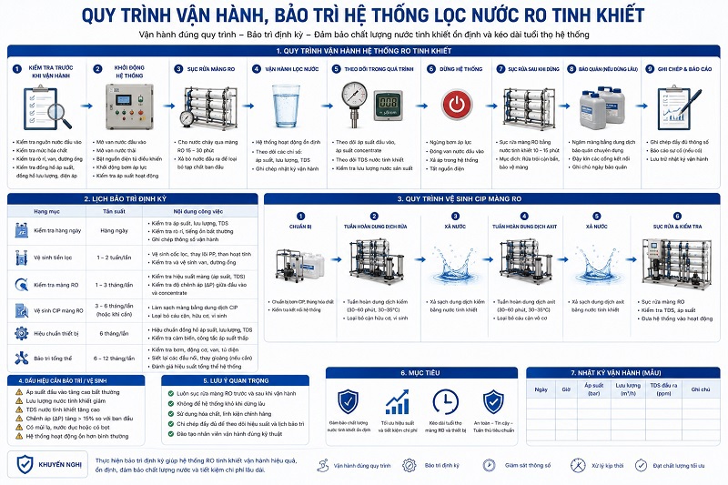 Quy trình vận hành, bảo trì và khắc phục sự cố hệ thống lọc nước tinh khiết