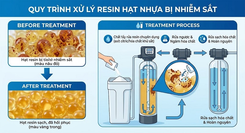 Resin Bị Nhiễm Sắt Xử Lý Thế Nào? Hướng Dẫn Chi Tiết Từ A–Z