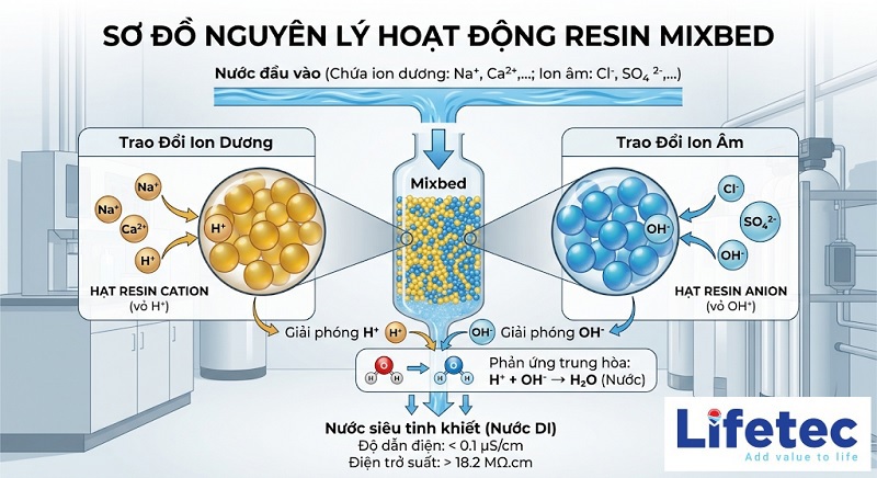 Sơ đồ nguyên lý hoạt động Resin Mixbed