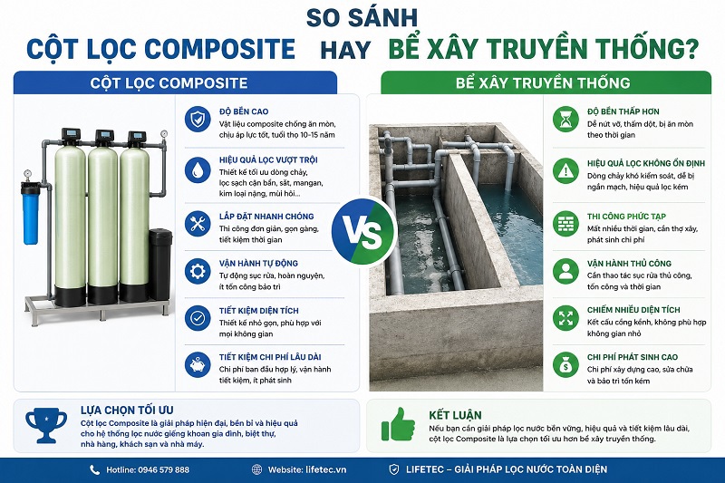 So sánh cột lọc Composite với bể lọc nước truyền thống
