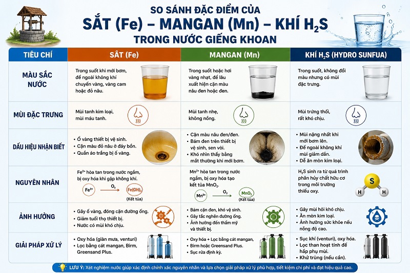 So sánh Fe H2S và Mangan