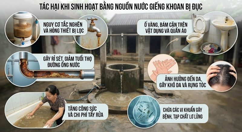Tác hại khi sử dụng nước giếng khoan bị đục