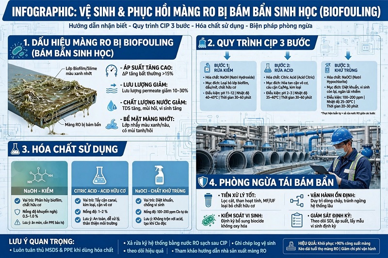 Vệ sinh và phục hồi màng RO bị bám bẩn sinh học