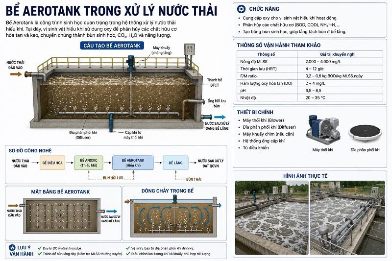 Bể Aerotank trong xử lý nước thải: Nguyên lý & Cách tính toán