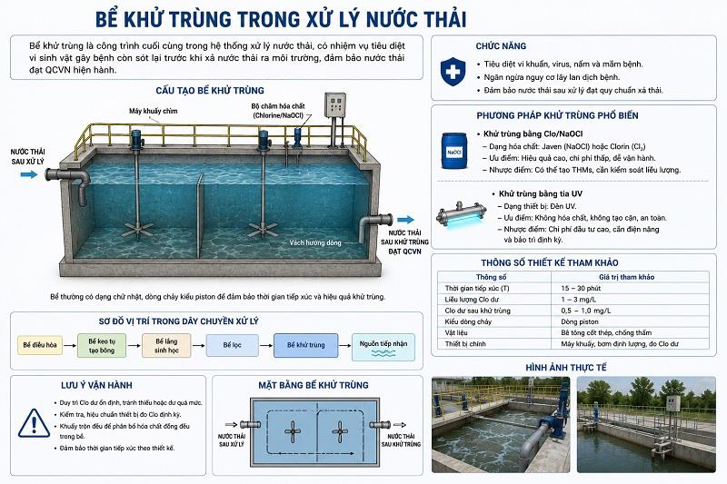Bể khử trùng nước thải: Chức năng, Thiết kế & Tiêu chuẩn 2026