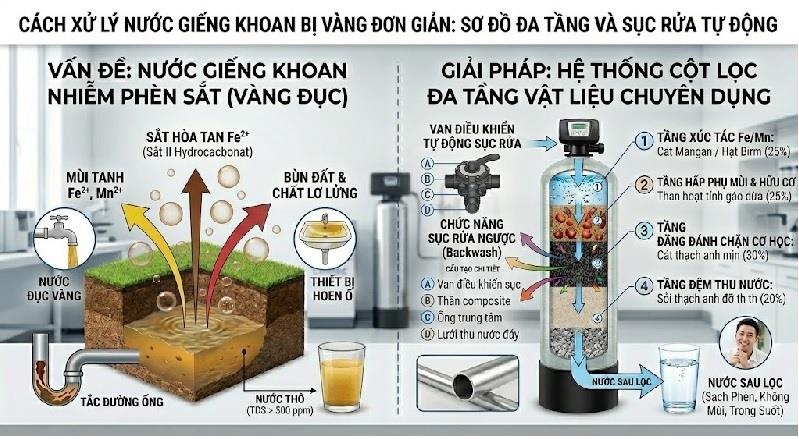 Cách Xử Lý Nước Giếng Khoan Bị Vàng Đơn Giản & Hiệu Quả Nhất 2026
