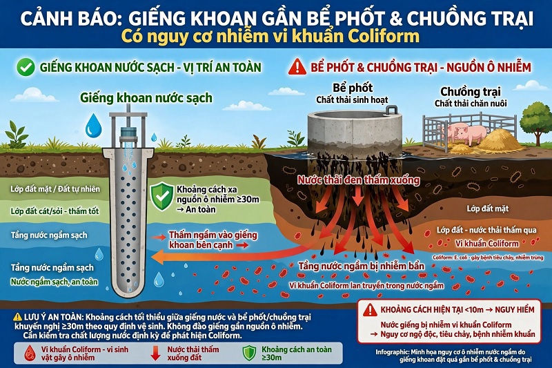 Nước nhiễm coliform: Nguyên nhân, tác hại và cách xử lý