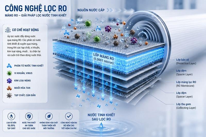 Kích thước lỗ màng RO bao nhiêu micron? Khám phá sức mạnh của công nghệ thẩm thấu ngược