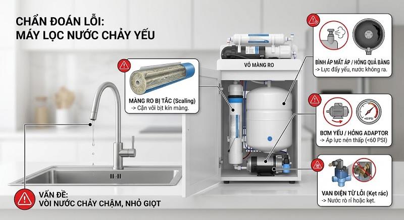 Cách Khắc Phục Máy Lọc Nước Chảy Yếu Triệt Để - Nguyên Nhân Và Giải Pháp