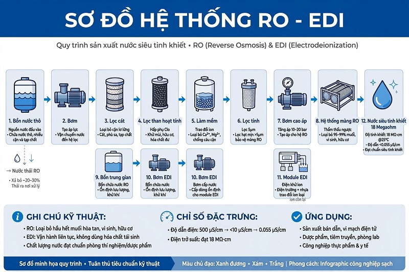 RO và EDI: Nên Chọn Công Nghệ Nào Sản Xuất Nước Siêu Tinh Khiết?