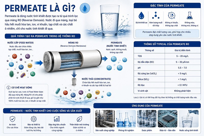 Permeate Là Gì? Bí Quyết Tối Ưu Lưu Lượng & Chất Lượng Nước RO