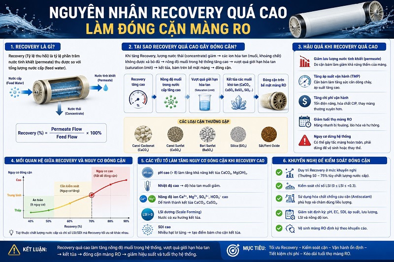 Tại Sao Recovery Quá Cao Làm Đóng Cặn Màng RO? Nguyên Nhân & Giải Pháp
